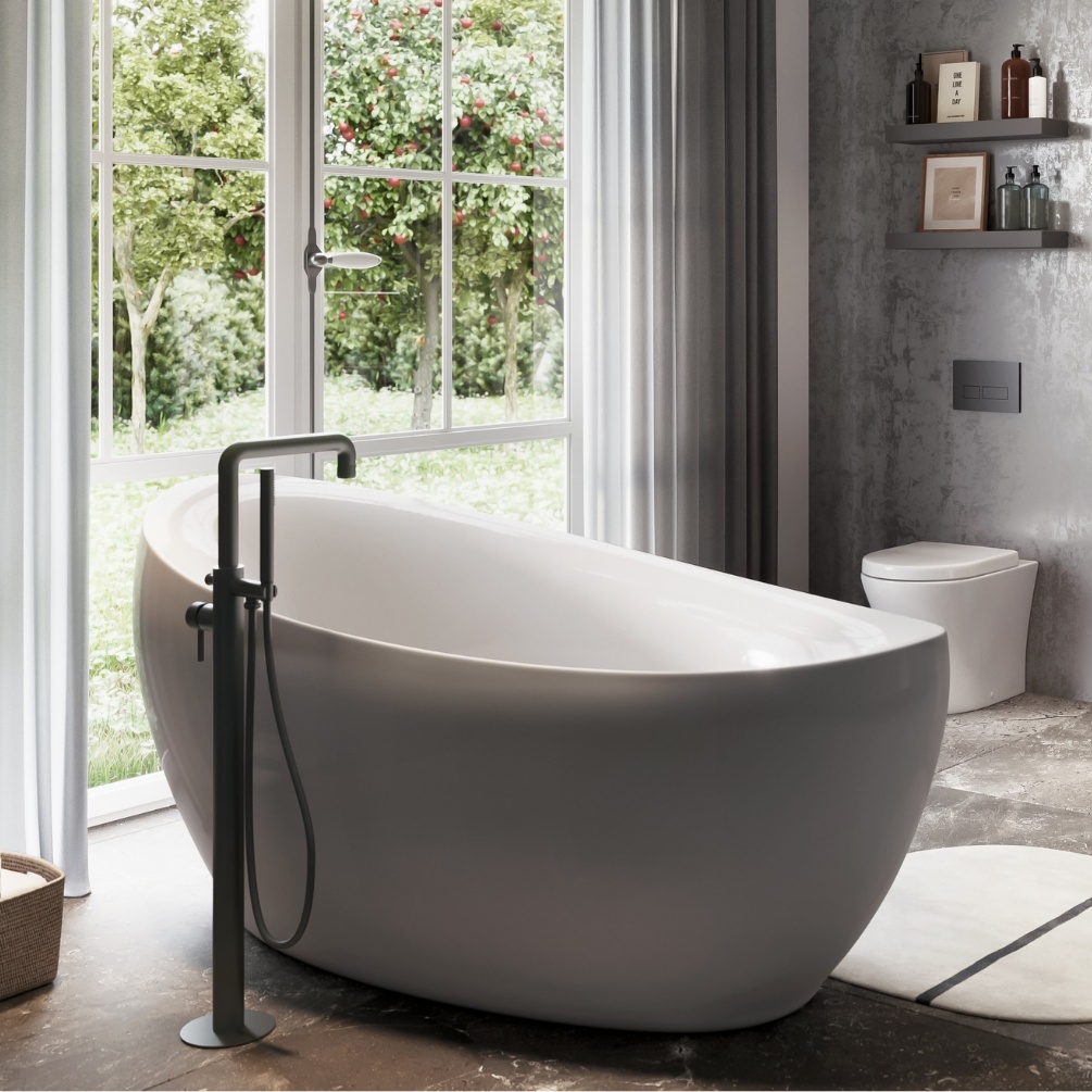 Product Lifestyle image of the Abacus Iso Pro Anthracite Freestanding Bath Shower Mixer